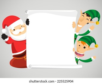 Christmas characters holding banner vector cartoon illustration