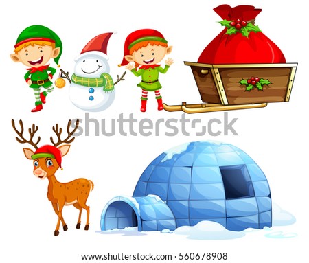 Christmas characters and igloo illustration