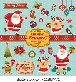 Christmas characters, labels, icons elements collection