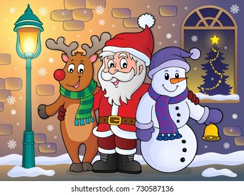 Christmas characters on sidewalk theme - eps10 vector illustration.