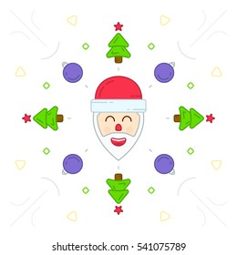 Christmas characters Santa Claus flat abstract. New Year cover. Vector flat illustration.