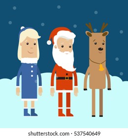 Christmas characters. Santa Claus, Mrs. Claus, reindeer