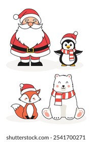 Navidades personajes Santa Claus pingüino zorro y oso polar