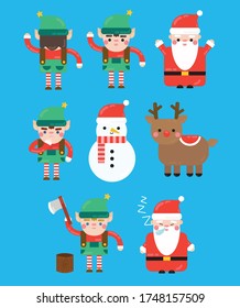 Christmas characters Santa Claus Rudolph Reindeer Elves working