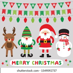 Christmas characters (Santa, deer, elf, snowman) 