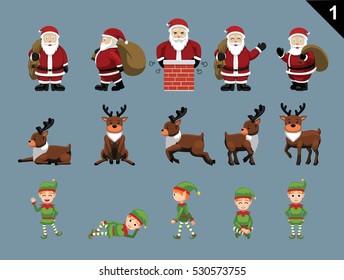 Christmas Characters Santa Deer Elf Various Poses Set 1