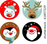 Christmas characters - Santa, reindeer, penguin and polar bear