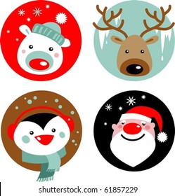 Christmas characters - Santa, reindeer, penguin and polar bear