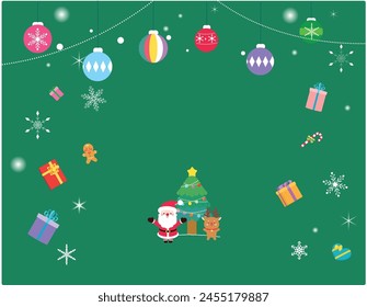 Christmas, Characters, Santa, Rudolph, Christmas Day, Snowman, Decoration, Tree, Cute, Gift, Icon, Illustration, Background, Winter, Card