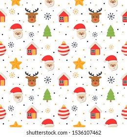 christmas characters seamless pattern on white background. vector Illustration.