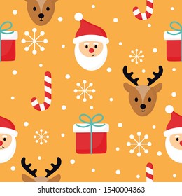 christmas characters seamless pattern on orange background. vector Illustration.