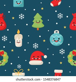 christmas characters seamless pattern on blue background. vector Illustration.
