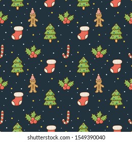 christmas characters seamless pattern on blue background. vector Illustration.