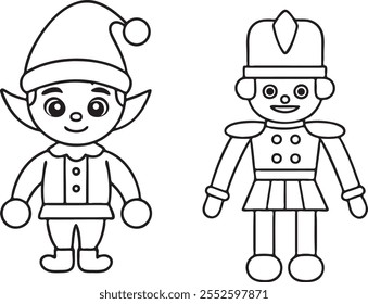 Christmas Characters set design line art vector illustration