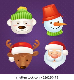 Christmas characters set isolated with santa claus deer snowman polar bear isolated vector illustration