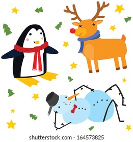 Christmas Characters Set: Reindeer, Snowman and Penguin