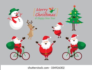 Christmas Characters Set, Santa Claus, Snowman, Tree, Reindeer