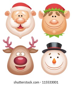 Christmas characters set - Santa, Elf, Deer, Snowman.