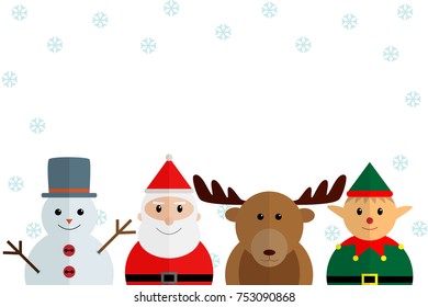 Christmas characters with snowflakes background 2017
