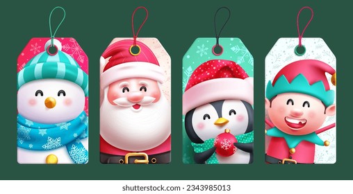 Diseño de conjuntos vectoriales de caracteres de Navidad. Colección de caracteres y etiquetas adhesivas para las etiquetas de regalo de celebración de fiestas de temporada. La colección de etiquetas de caracteres de navidad de la ilustración del vector.
