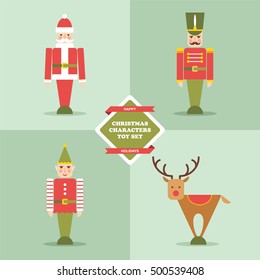 Christmas characters toy set flat vector illustrations/icons