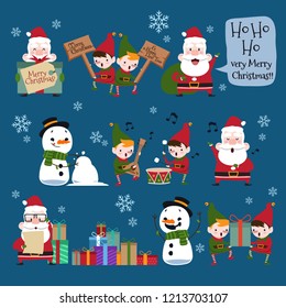 Christmas Characters Vector Illustration part 1. Santa Elf Snowman
