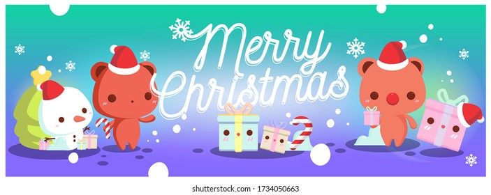 Christmas Characters vector/illustration set. Bear, Snowman, Gift Box Characters. Snowflakes. Candy.
