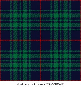 Christmas Check Plaid Pattern In Green, Red, Navy Blue. Seamless Dark Simple Tartan Plaid Vector For Flannel Shirt, Blanket, Duvet Cover, Other Modern Winter Festive Holiday Fashion Textile Print.