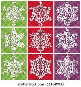 christmas checked background with snowflakes, vector illustration