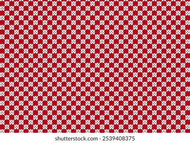 Christmas checkered seamless pattern. Geometric wrapping print with knitted ornament. New year abstract knit plaid texture. Vector illustration. Holiday festive background.