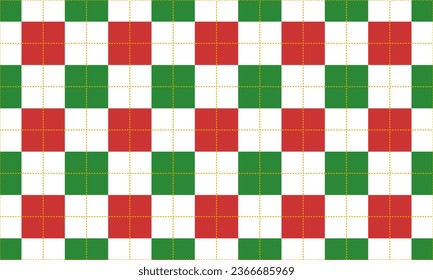 Christmas checkered seamless pattern with green and red square shapes on white background. Vector Repeating Textures.