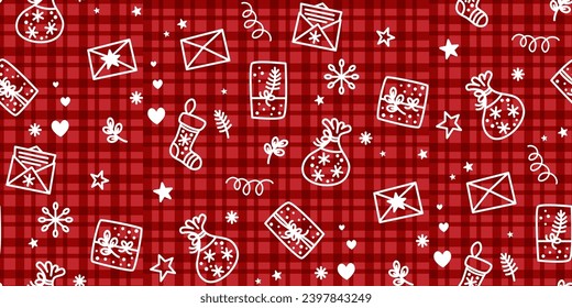 Christmas checkered seamless pattern with white decoration