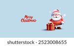 Christmas cheerful character of Santa Claus with a gift, 3D. Beautiful funny Santa character for Merry Christmas, greetings, parties, advertising, and design concepts. Vector illustration.