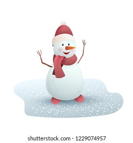 Christmas cheerful snowman. Isolated on white background. Vector illustration