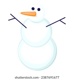 Christmas Cheerful snowman. Xmas winter character snowman in cartoon style. Festive New Year vector icon isolated on white background for decoration of holiday design