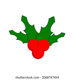 Christmas cherries. Berries with leaf vector.