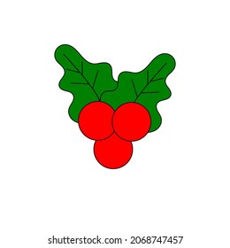 Christmas cherries. Berries with leaf vector.