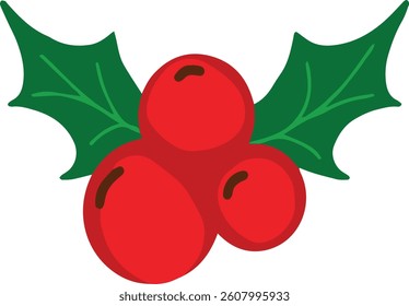 christmas cherry and leaves illustration for decorative natal design 