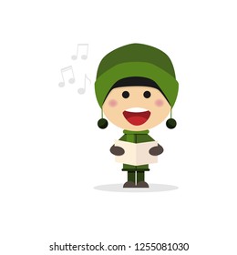 Christmas child singing carols on a white background