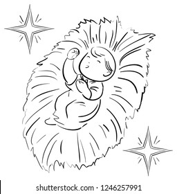 Christmas child and star line art