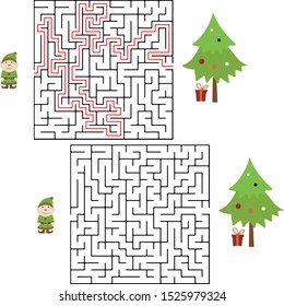 Christmas children s game rooster in the maze. Help cock to get out of the labyrinth. Vector