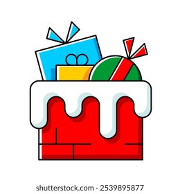 Christmas chimney with gifts icon. Outline icons. Holiday symbol