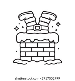 Natal Chimney Solid Line Icon Vetor para tema de férias de inverno Casa, Símbolo Mínimo para IU de aplicação Web