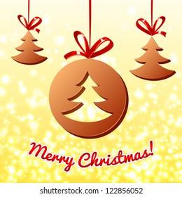 Christmas chocolate and cakes trees on lights background