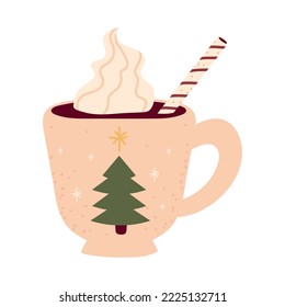 christmas chocolate cup with cream icon isolated