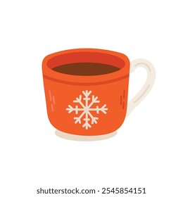 Christmas chocolate drink, winter holiday hot cups, vector icons. Christmas hot chocolate or tea in cups and mugs, hot drinks for New Year and Xmas greeting card
