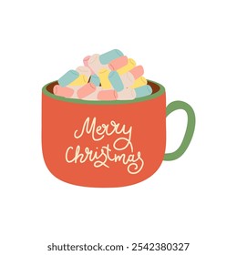 Christmas chocolate and eggnog drinks, winter holiday hot cups, vector icons. Christmas eggnog or milk punch beverages in cups and mugs, hot chocolate drinks for New Year and Xmas greeting card