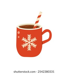 Christmas chocolate and eggnog drinks, winter holiday hot cups, vector icons. Christmas eggnog or milk punch beverages in cups and mugs, hot chocolate drinks for New Year and Xmas greeting card