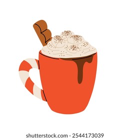 Christmas chocolate and eggnog drinks, winter holiday hot cups, vector icons. Christmas eggnog or milk punch beverages in cups and mugs, hot chocolate drinks for New Year and Xmas greeting card