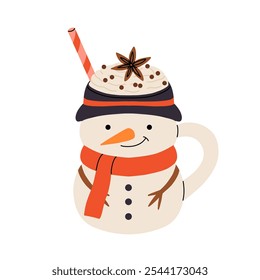 Christmas chocolate and eggnog drinks, winter holiday hot cups, vector icons. Christmas eggnog or milk punch beverages in cups and mugs, hot chocolate drinks for New Year and Xmas greeting card